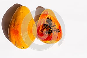 Papayas with white background.
