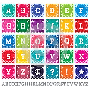 Papel Picado alphabet letters template vector set - Mexican paper design perfect party decoration