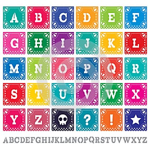 Papel Picado alphabet letters template vector set - Mexican paper design perfect party decoration photo