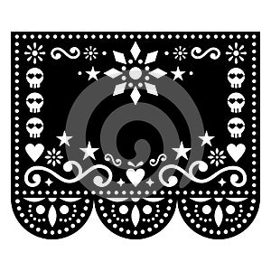 Halloween and Day of the Dead Papel Picado vector design with skulls and flowers, Mexican paper cut out pattern - Dia de Los Muert photo