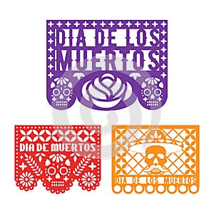 Papel picado, mexican paper decoration for Dia De Los Muertos holiday. Day Of The Dead. photo