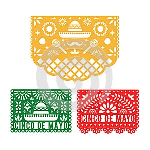 Papel Picado set, Mexican paper decorations for Cinco De Mayo. photo