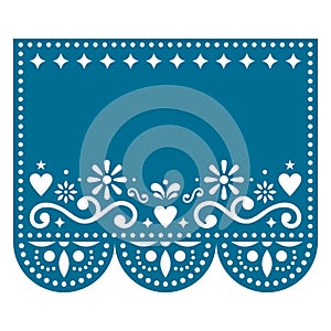 Papel Picado vector template design with no text, Mexican paper decoration with flowers and geometric shapes - greeting card or in