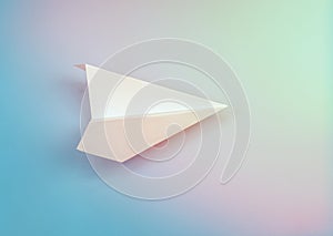 Paper airplane close up on colourful background