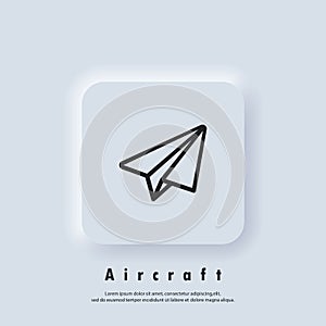 Paper airplane icon. Aircraft logo. Message icon. Vector EPS 10. UI icon. Neumorphic UI UX white user interface web button.