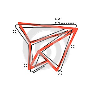 Paper airplane icon in comic style. Plane vector cartoon illustration on white isolated background. Air flight business concept