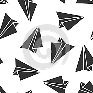 Paper airplane icon seamless pattern background. Plane vector illustration on white isolated background. Air flight business