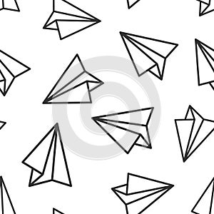 Paper airplane icon seamless pattern background. Plane vector illustration on white isolated background. Air flight business