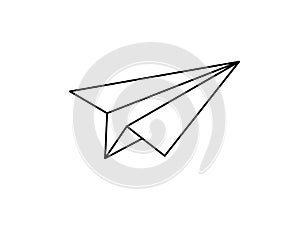 Paper airplane outline icon on white background. Flying plane. Vector illustration