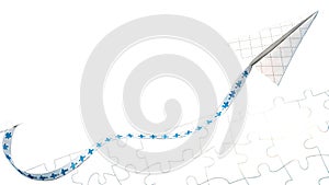 Paper Airplane on Puzzle Path Symbolizes Problem Solving and Finding Creative Solutions