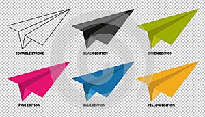 Paper Airplane Set - Editable Stroke And Different Color Editions - Vector Illustration - Isolated On Transparent Background photo