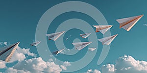 Paper Airplanes Soaring A Blue Sky Flight