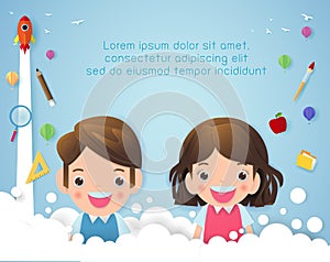 Paper art of back to school, kids school, education concept, Kids go to school, Banner Template for advertising brochure