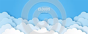 Paper art of cloud on blue sky with copy space for your text. Vector illustration