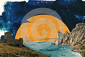 Paper art, collage of sundown in dadaism style