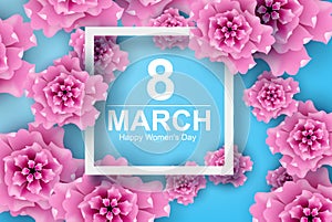 Paper art and craft of 8 march with flower women`s day and origa