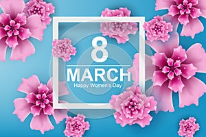 Paper art and craft of 8 march with flower women`s day and origa