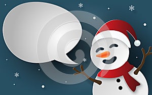 Paper art, Craft style of Snowman with bubble speech for say something