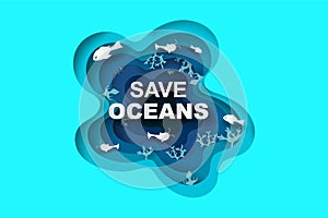 Paper art and cut style concept of World Oceans Day. Celebration dedicated to help protect sea earth and conserve water ecosystem