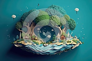 Paper art and digital craft style , World Green ecology City and Environmental friendly , Landscape with eco urban city