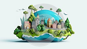 Paper art and digital craft style , World Green ecology City and Environmental friendly , Landscape with eco urban city