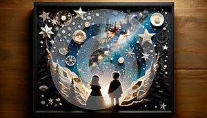 Paper Art Diorama of Children Stargazing