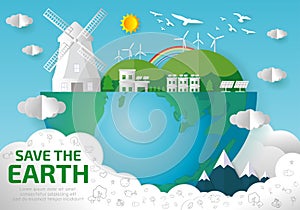 Paper art of Earth Day, save the world, save planet, recycling, Eco friendly, ecology concept, paper cut style vector