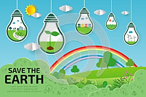 Paper art of Earth Day, save the world, save planet, recycling, Eco friendly, ecology concept, paper cut style vector