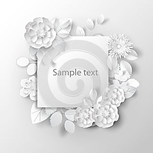 Paper art flowers background, bouquet, 3d rendering. photo