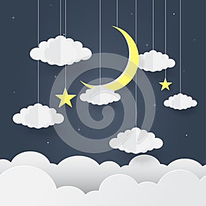 Paper art of Goodnight and sweet dream, night and origami mobile concept, vector art and illustration