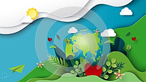 Paper art of green environment and earth day concept