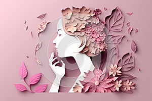 Paper art , Happy women\'s day 8 march with women of different frame of flower, Generate Ai