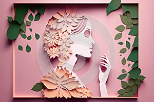 Paper art , Happy women\'s day 8 march with women of different frame of flower, Generate Ai