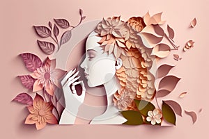 Paper art , Happy women\'s day 8 march with women of different frame of flower, Generate Ai