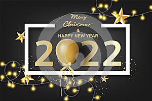 Paper art of Merry Christmas background. Merry Christmas and happy new year 2022 with black tone color background Design for