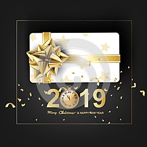 Paper art of merry christmas and happy new year 2019 with black