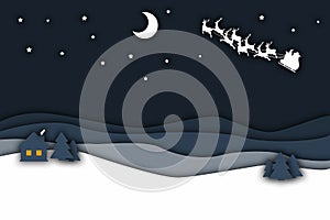 Paper art of Merry Christmas at night background. Holiday decoration greeting card
