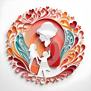 paper art of a mother and her children photo