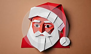 Paper art origami santoclaus portrait. Generative Ai