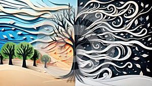 Paper Art Representation of Four Seasons
