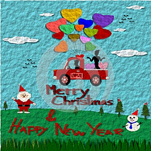 Paper art style, Christmas Greeting Card, Merry Christmas and Happy New Year