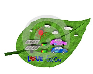 Paper art style, Eco car, Eco energy solar sun alternative power