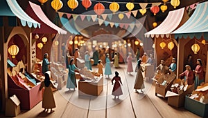 Paper Art Style Medieval Marketplace