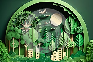 Paper art style , Paper cut of eco city design Green energy concept and environment conservation. Generate Ai