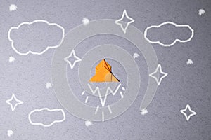 Paper art style of rocket flying in space, start up concept, flat-style