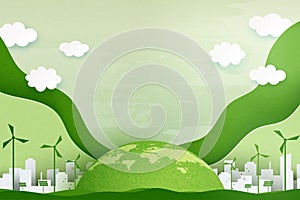 Paper art of Sustainability in green eco city, alternative energy and ecology conservation concept.Vector illustration