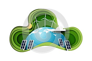 Paper art of Sustainability in green energy, alternative energy and ecology conservation concept.Banner template background.Vector