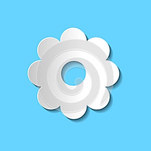 Paper art vector flower icon; white paper flower sign on blue ba
