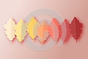 Paper autumn leaves colorful background. Trendy 3d paper cut stye