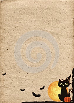 Paper backdrop stylized for Halloween. Frame with black cat